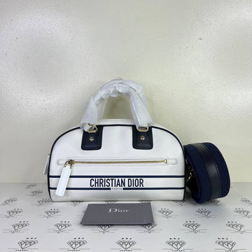 [PRE LOVED] Christian Dior Vibe Bowling Bag in White Calfskin Leather GHW (2022)