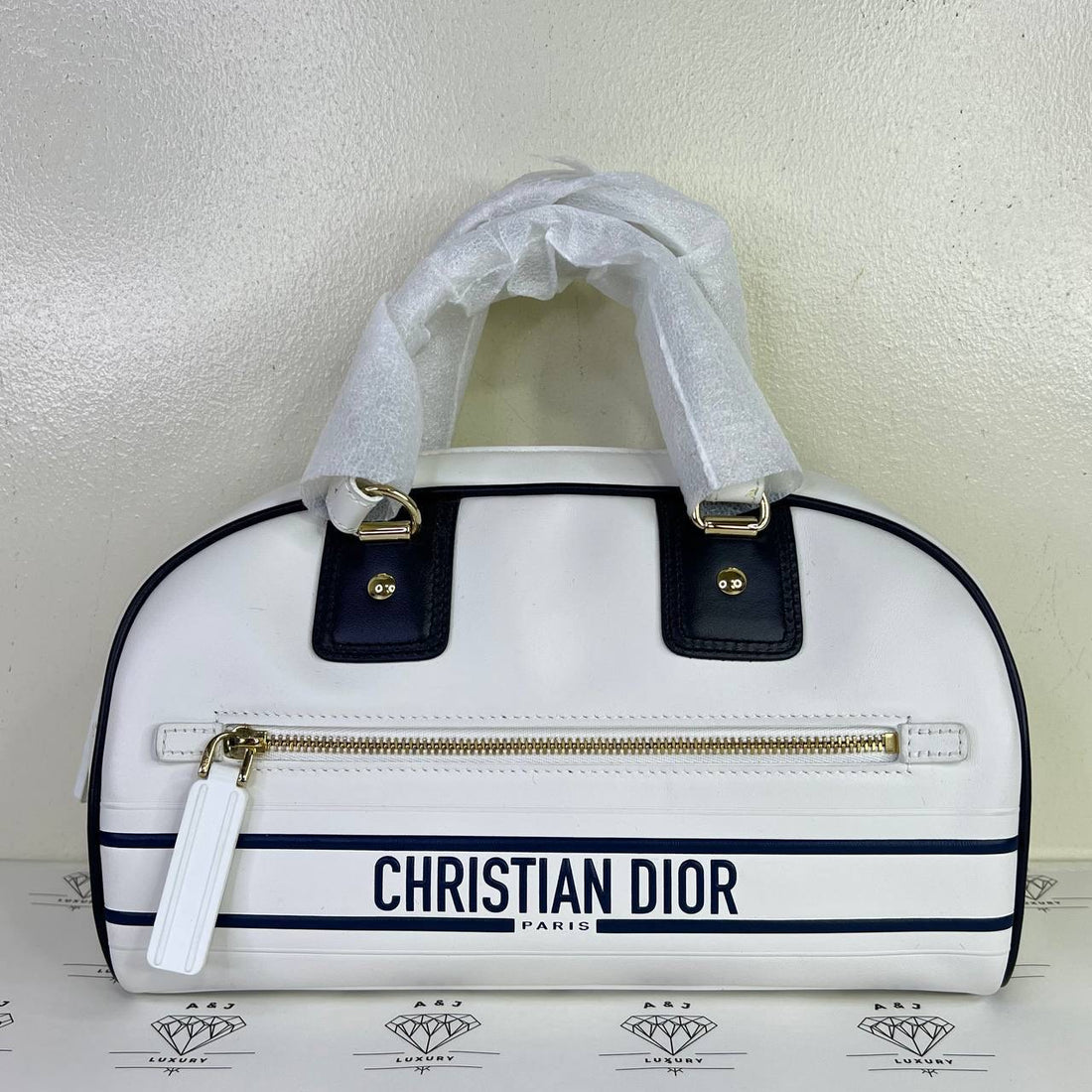 [PRE LOVED] Christian Dior Vibe Bowling Bag in White Calfskin Leather GHW (2022)