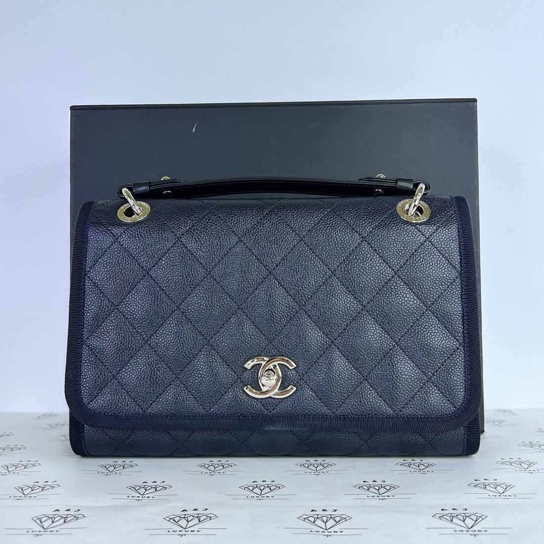 [PRE LOVED] Chanel Seasonal Top Handle Flap Bag in Dark Blue Caviar Leather SHW (Series 25)