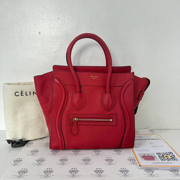 [PRE LOVED] Celine Micro Luggage in Red Drummed Leather GHW