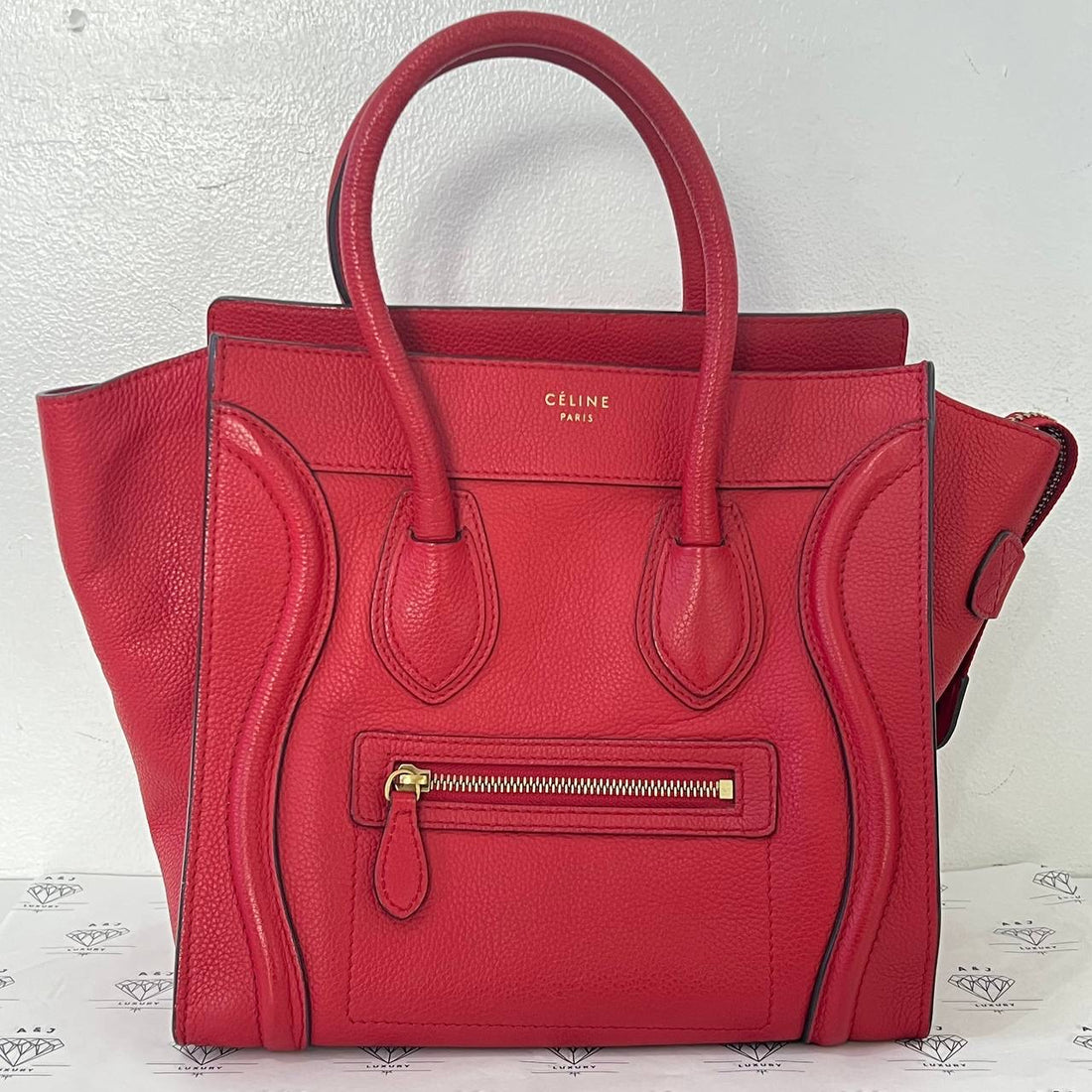 [PRE LOVED] Celine Micro Luggage in Red Drummed Leather GHW