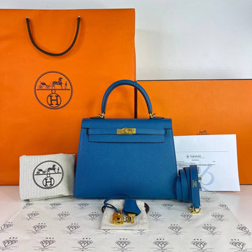 [PRE LOVED] Hermes Kelly 25 Sellier in Blue Izmir Epsom Leather GHW (Stamp R Square - 2014)