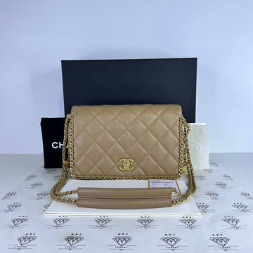 [PRE LOVED] Chanel 22B Collection Medium Never Ending Chain Flap in Dark Beige Caviar Leather Aged Gold HW (microchipped)