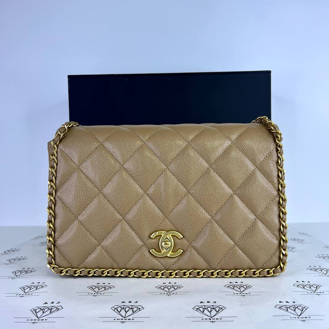 [PRE LOVED] Chanel 22B Collection Medium Never Ending Chain Flap in Dark Beige Caviar Leather Aged Gold HW (microchipped)