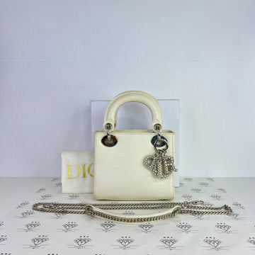 [PRE LOVED] Christian Dior Mini Lady D with Pearl Logo in White Lizard SHW (2020)