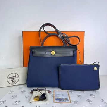 [PRE LOVED] Hermes Herbag Zip 31 in Noir/Bleu Indigo Canvass GHW (Stamp Y - 2020)