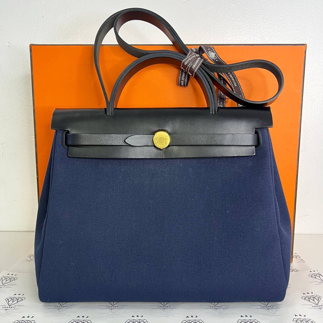 [PRE LOVED] Hermes Herbag Zip 31 in Noir/Bleu Indigo Canvass GHW (Stamp Y - 2020)