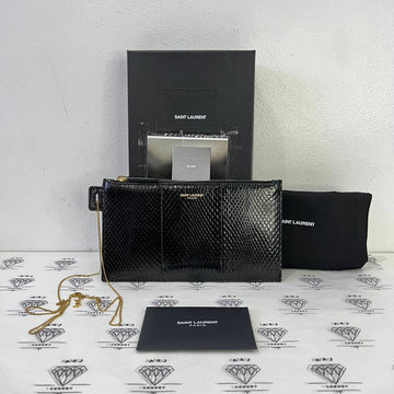 [PRE LOVED] YSL BlackAyers Zipped Pouch in Black Watersnake Leather GHW (2021)