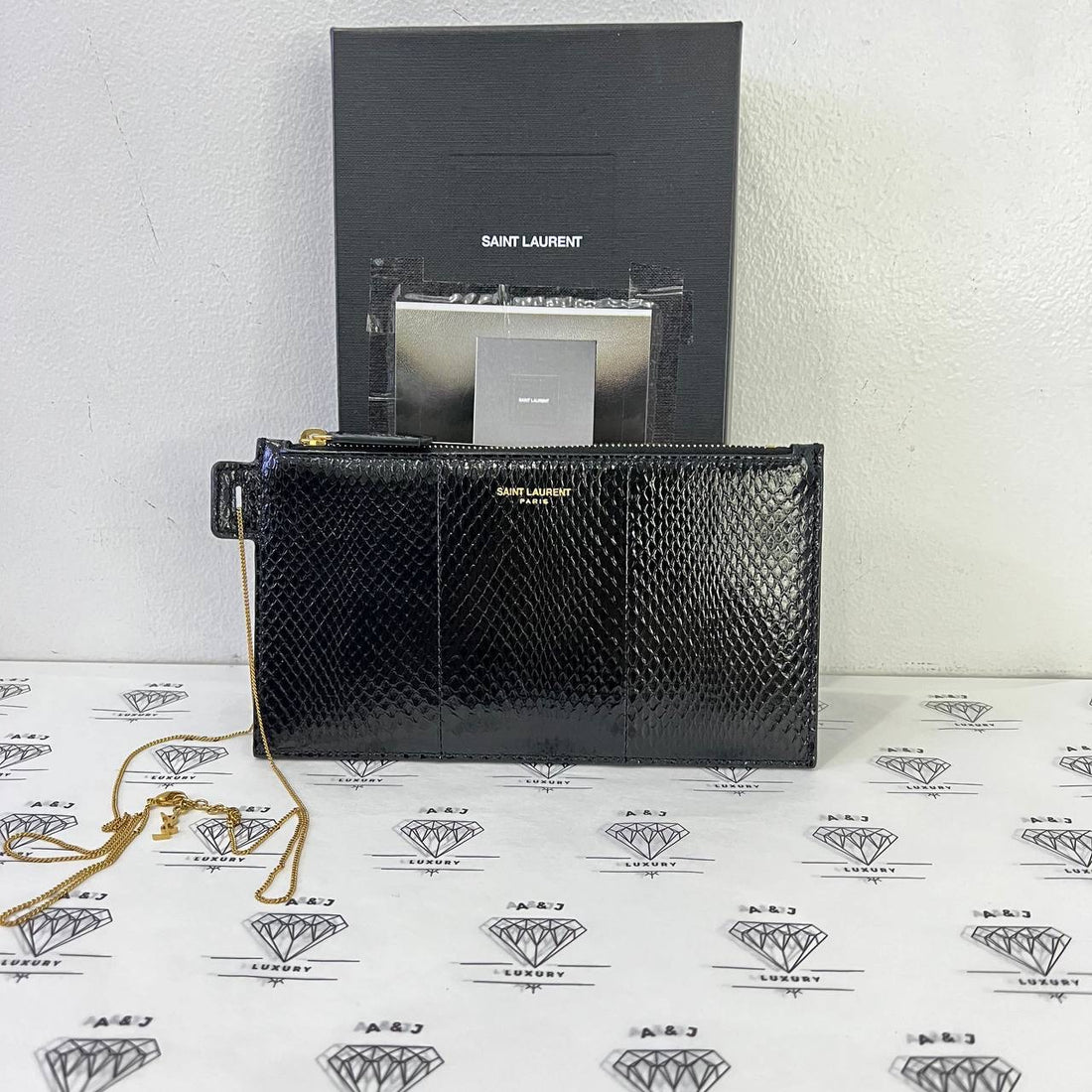 [PRE LOVED] YSL BlackAyers Zipped Pouch in Black Watersnake Leather GHW (2021)