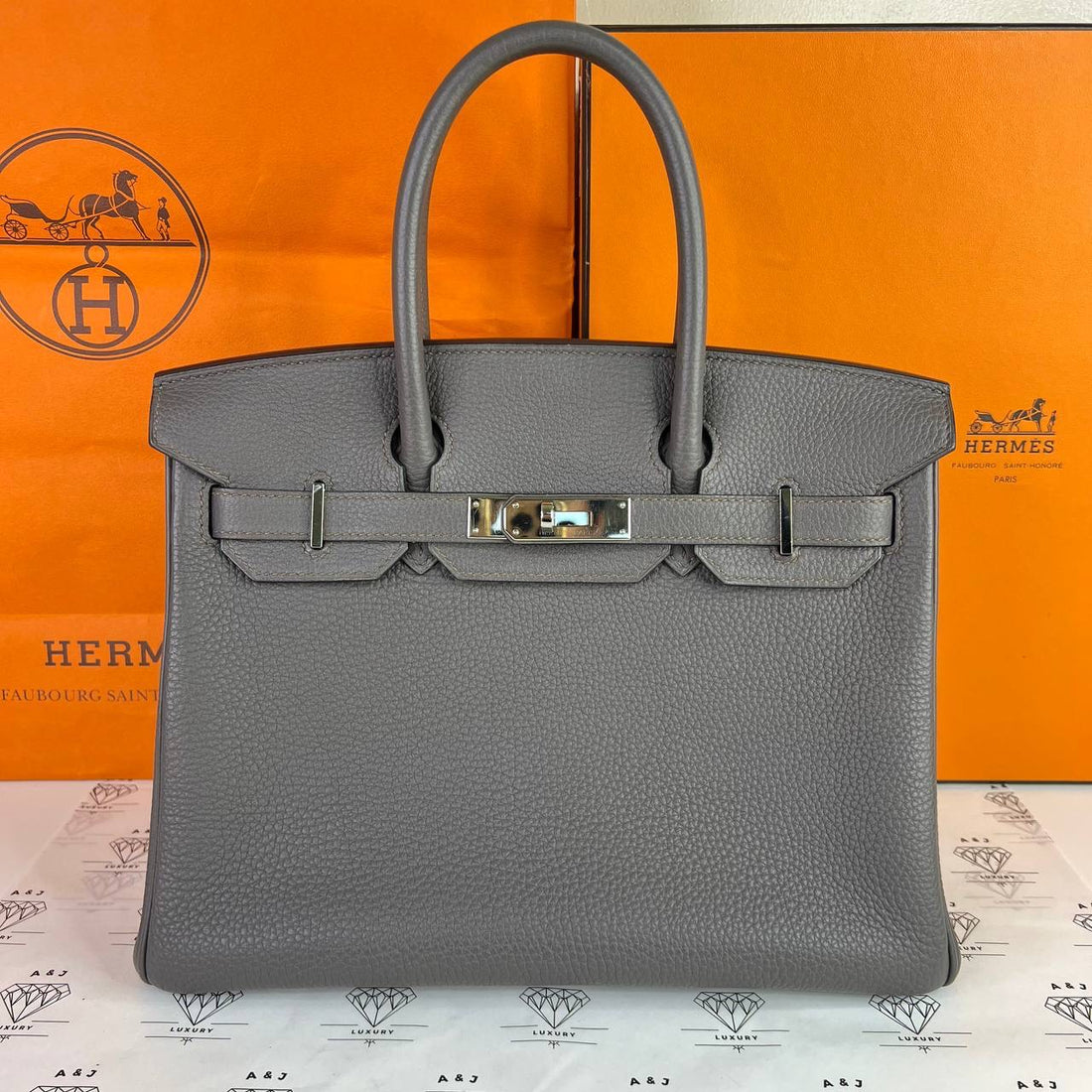 [PRE LOVED] Hermes Birkin 30 Retourne in Etain Clemence Leather PHW (Stamp X - 2016)