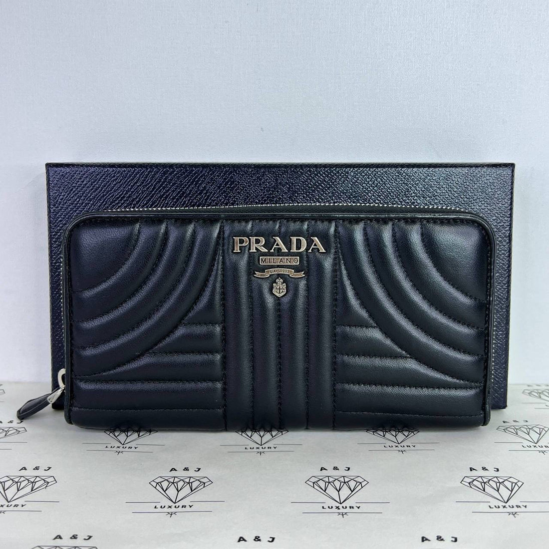 [PRE LOVED] Prada 1ML506 Long Wallet in Nero Nappa Impunture SHW
