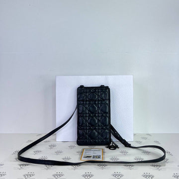 [PRE LOVED] Christian Dior Lady D Phone Holder in So Black Cannage Lambskin Leather (2020)