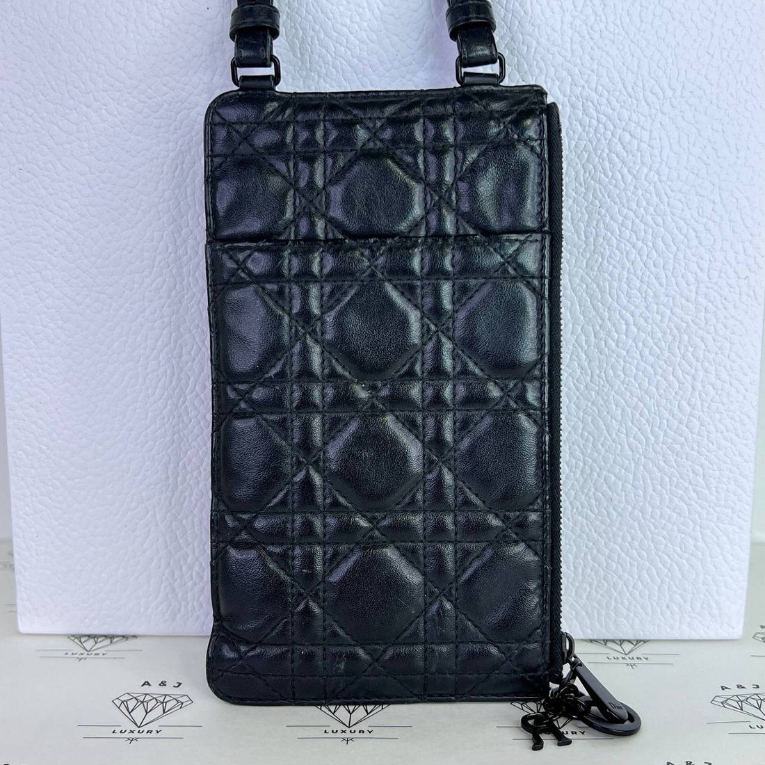 [PRE LOVED] Christian Dior Lady D Phone Holder in So Black Cannage Lambskin Leather (2020)
