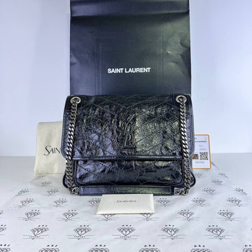 [PRE LOVED] YSL Medium Niki in Black Crinkled Calfskin Leather BHW