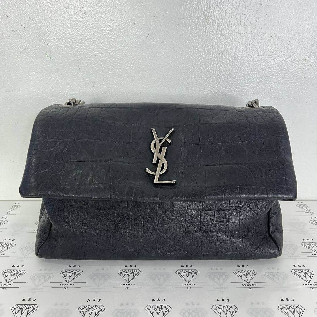 [PRE LOVED] YSL West Hollywood in Black Croc Embossed Leather SHW