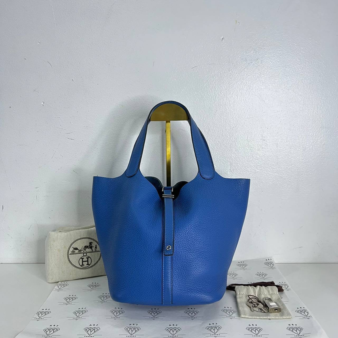 [PRE LOVED] Hermes Picotin 22 in Bleu Hydra Clemence Leather PHW (Stamp D - 2019)