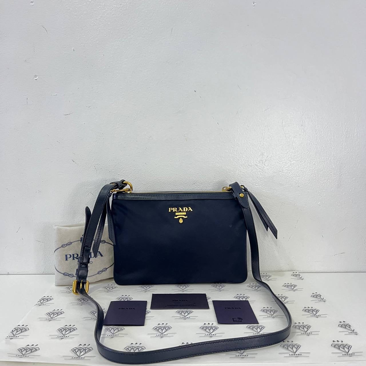 [PRE LOVED] Prada 1BH046 Double Zip in Bleu Nylon Material GHW