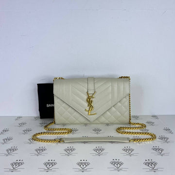[PRE LOVED] YSL Small Envelope in White Grained Leather GHW
