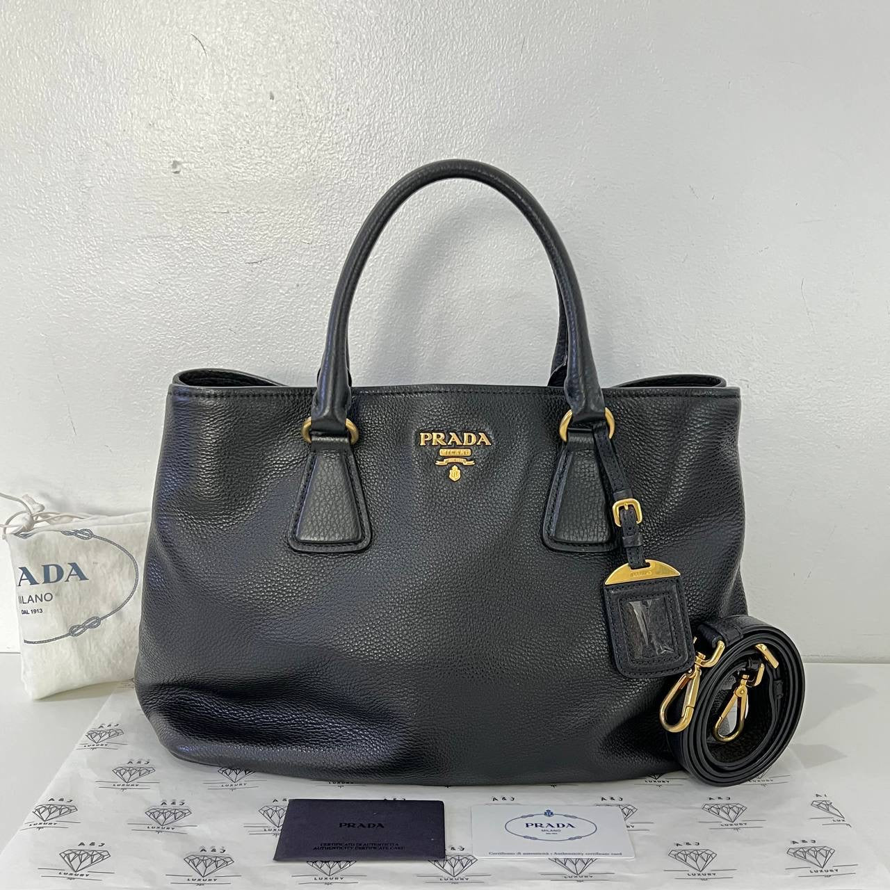 [PRE LOVED] Prada BN2794 Shopping Tote in Black Vitello Daino Leather GHW