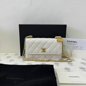 [PRE LOVED] Chanel Charm Wallet on Chain in White Caviar Leather GHW (microchipped)