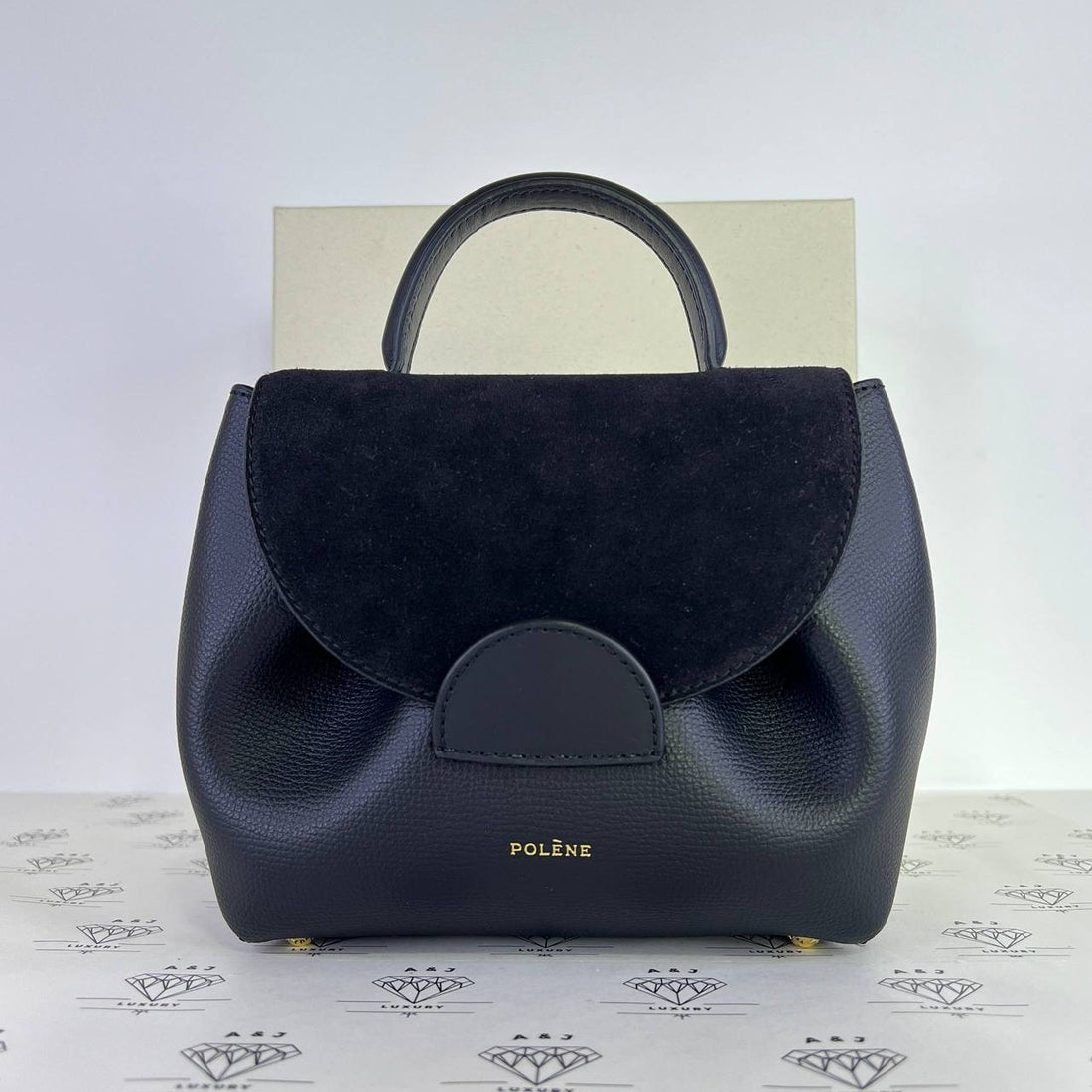 [BRAND NEW] Polene Numero Un Nano in Black Suede/Textured Calfskin