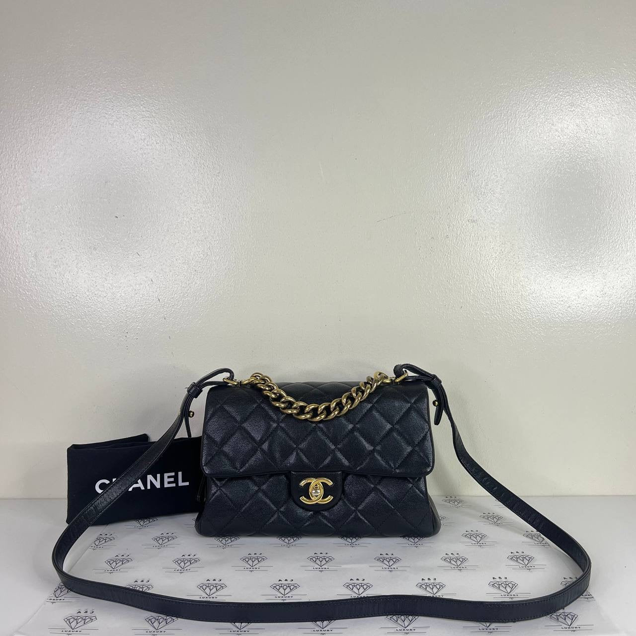 [PRE LOVED] Chanel Seasonal Flap Bag in Black Calfskin Leather Aged Gold HW (Series 23)