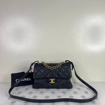 [PRE LOVED] Chanel Seasonal Flap Bag in Black Calfskin Leather Aged Gold HW (Series 23)