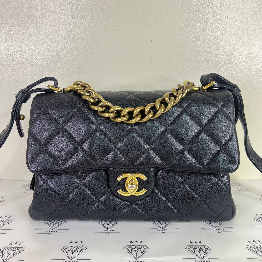 [PRE LOVED] Chanel Seasonal Flap Bag in Black Calfskin Leather Aged Gold HW (Series 23)