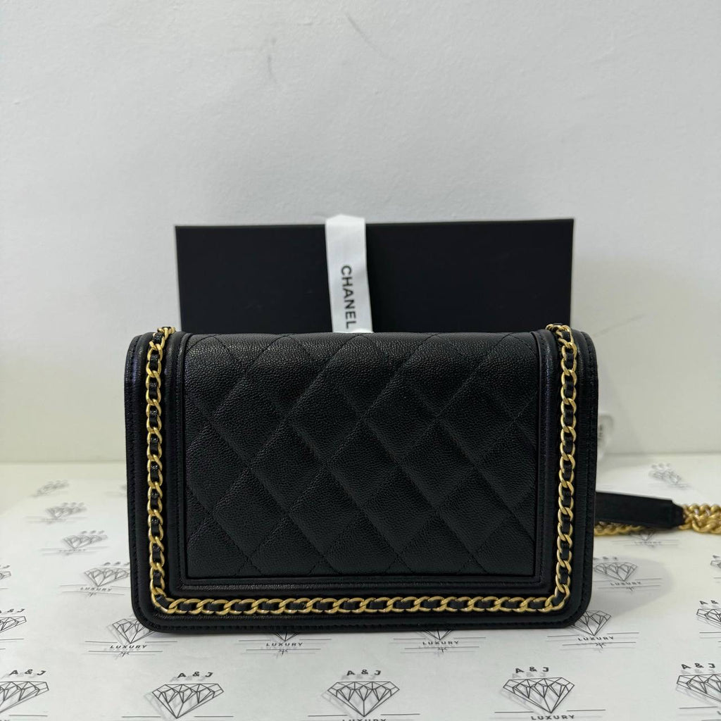 [PRE LOVED] Chanel 23P Collection Leboy Wallet on Chain in Black Caviar Leather GHW (microchipped)