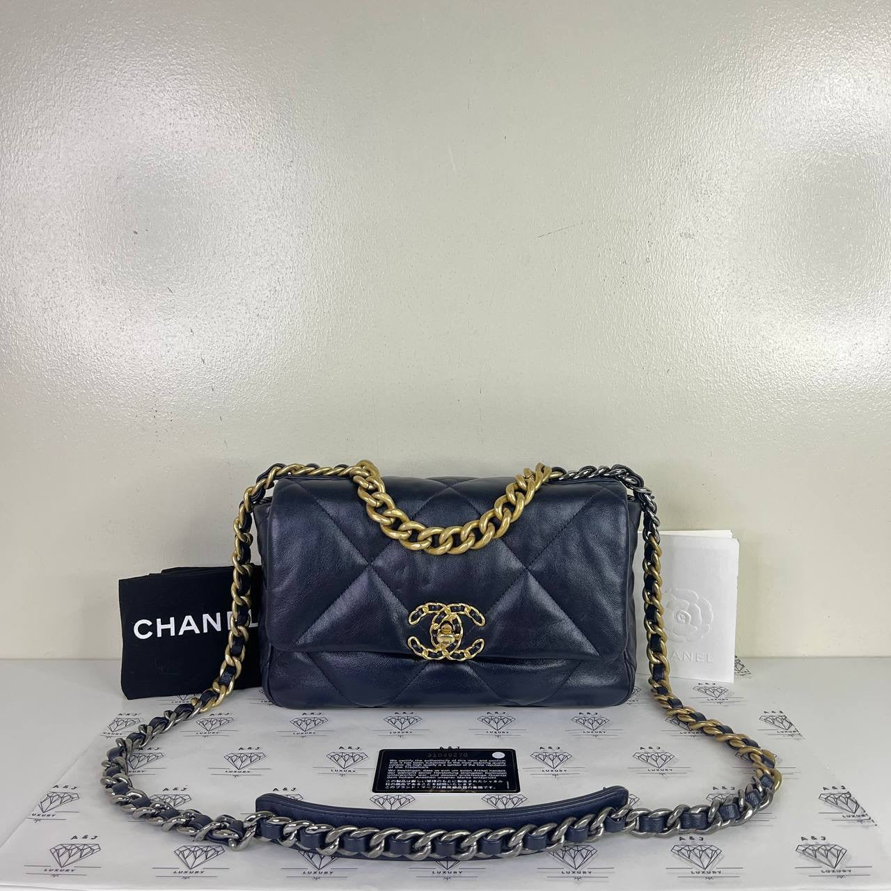 [PRE LOVED] Chanel Small C19 in Navy Blue Lambskin Leather Gold/Silver/Ruthenium HW (Series 31)