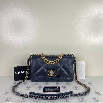 [PRE LOVED] Chanel Small C19 in Navy Blue Lambskin Leather Gold/Silver/Ruthenium HW (Series 31)