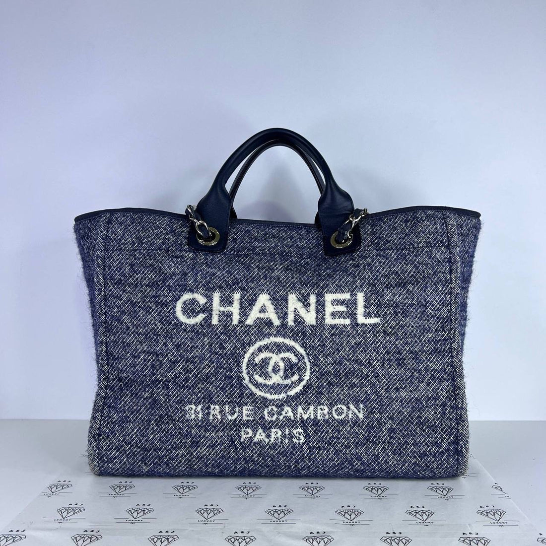 [PRE LOVED] Chanel Small Deauville in Blue Tweed SHW (microchipped)