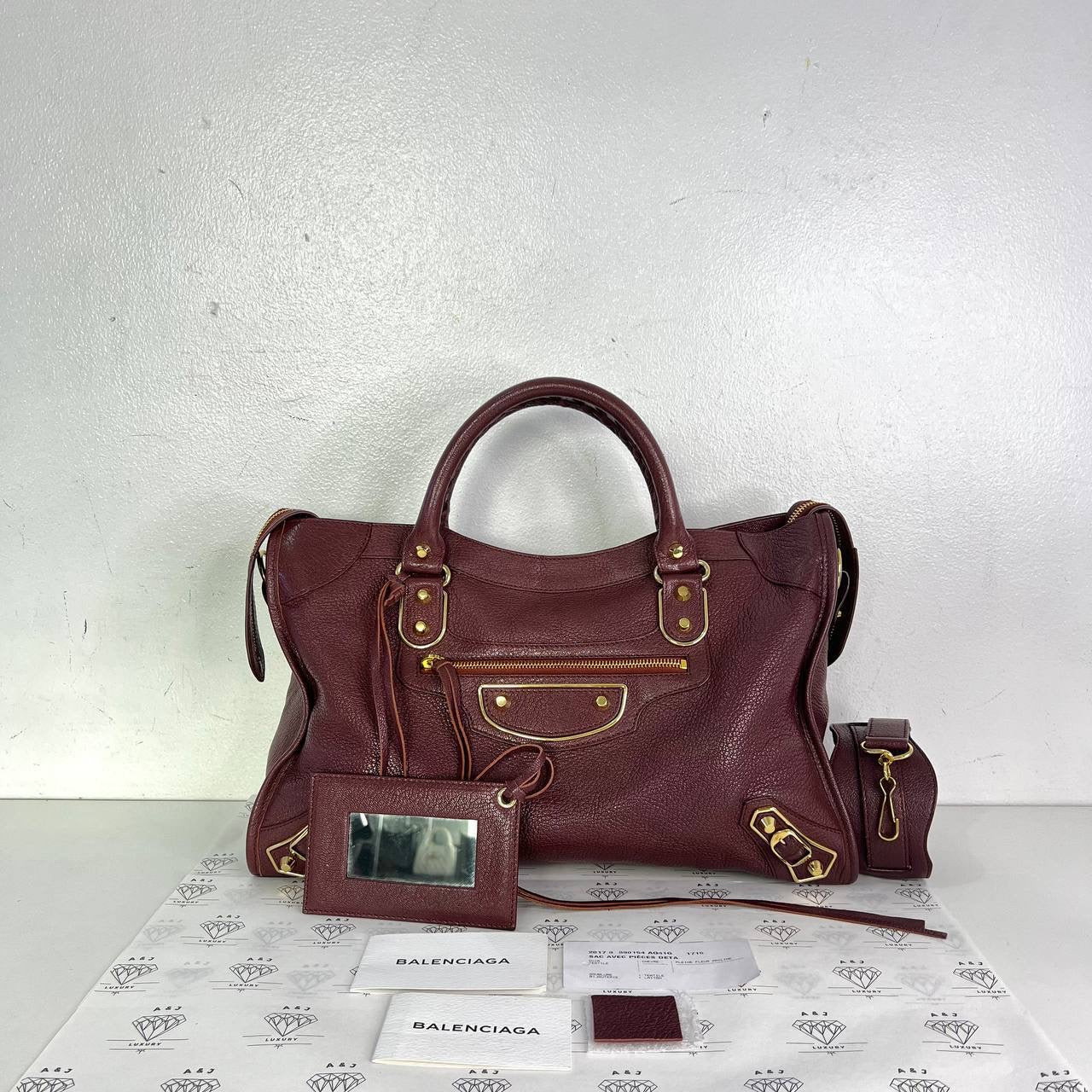[PRE LOVED] Balenciaga Medium Metallic City in Maroon GHW