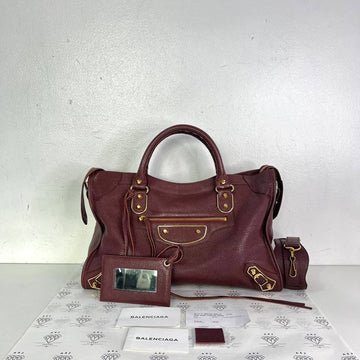 [PRE LOVED] Balenciaga Medium Metallic City in Maroon GHW