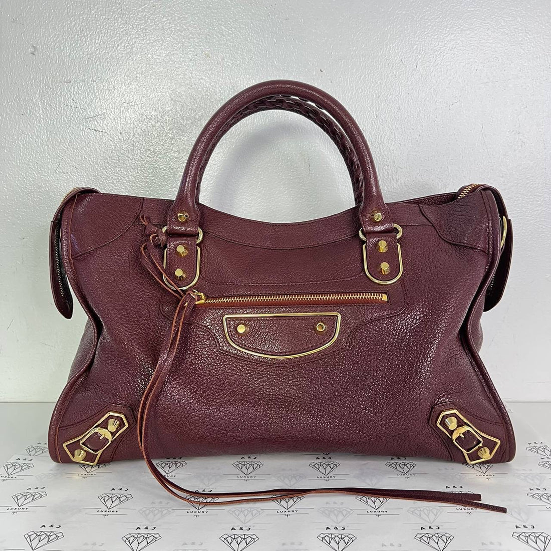 [PRE LOVED] Balenciaga Medium Metallic City in Maroon GHW