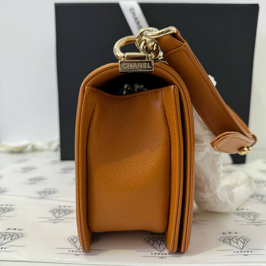 [PRE LOVED] Chanel Old Medium Leboy in Cognac Quilted Caviar Leather Shiny Gold HW (microchipped)