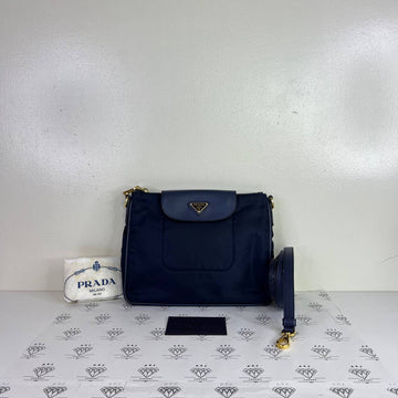 [PRE LOVED] Prada BT0933 Nylon Flap Crossbody in Bleu GHW