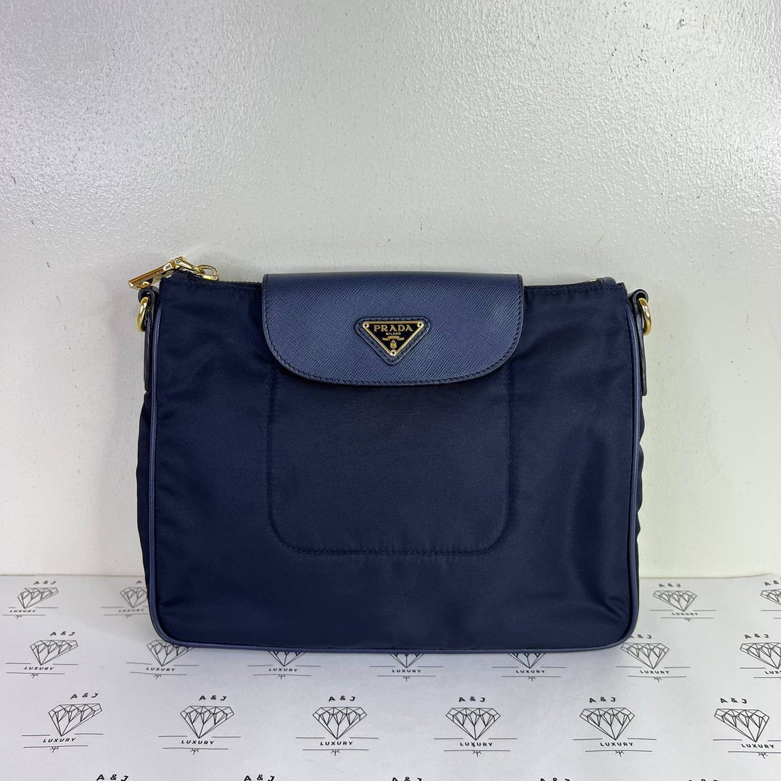 [PRE LOVED] Prada BT0933 Nylon Flap Crossbody in Bleu GHW