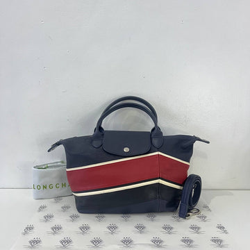 [PRE LOVED] Longchamp Le Pliage Cuir in Blue & Red