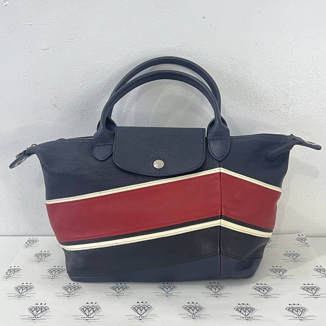 [PRE LOVED] Longchamp Le Pliage Cuir in Blue & Red