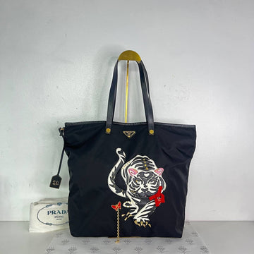 [PRE LOVED] Prada Year of the Tiger Tote Bag in Black Nylon GHW