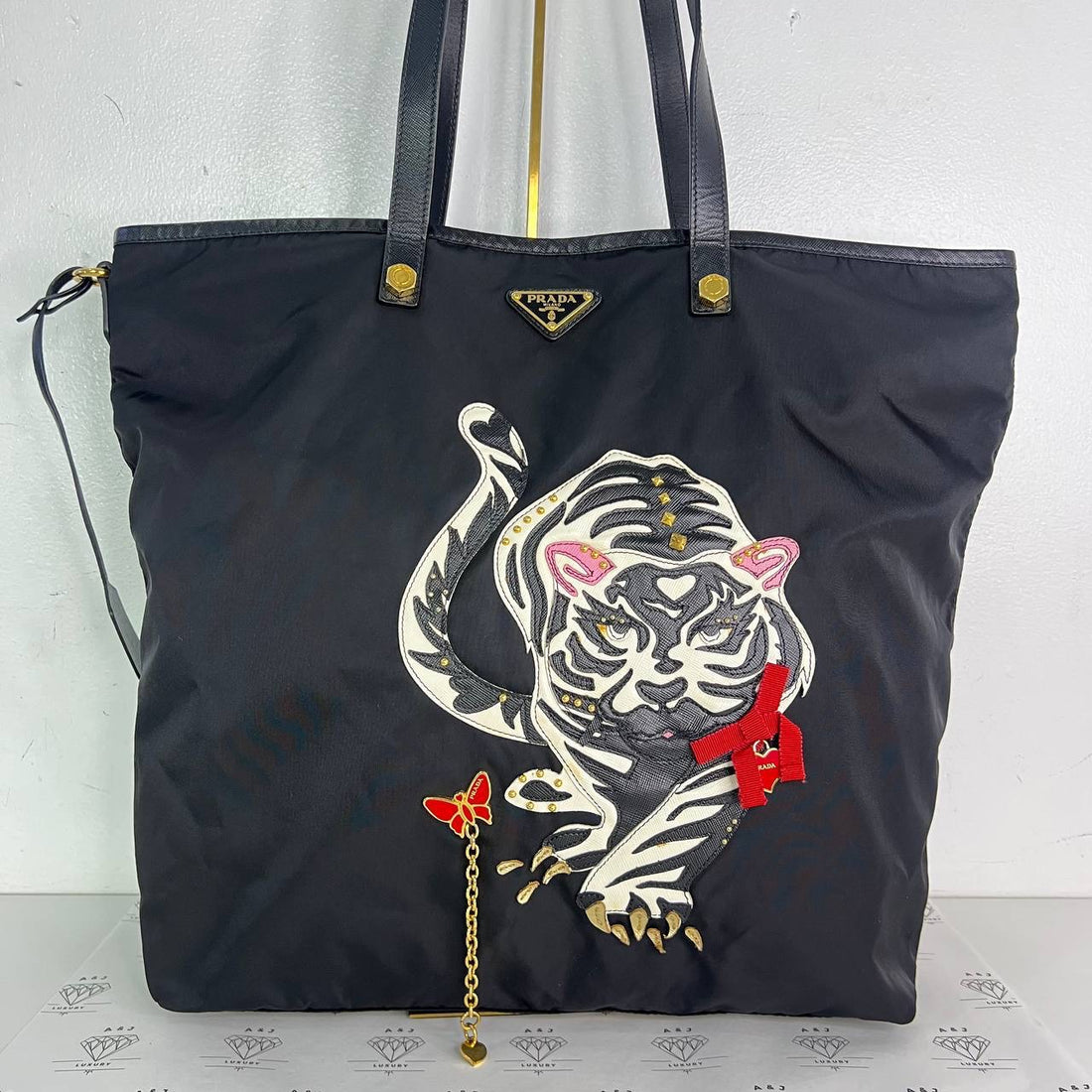 [PRE LOVED] Prada Year of the Tiger Tote Bag in Black Nylon GHW