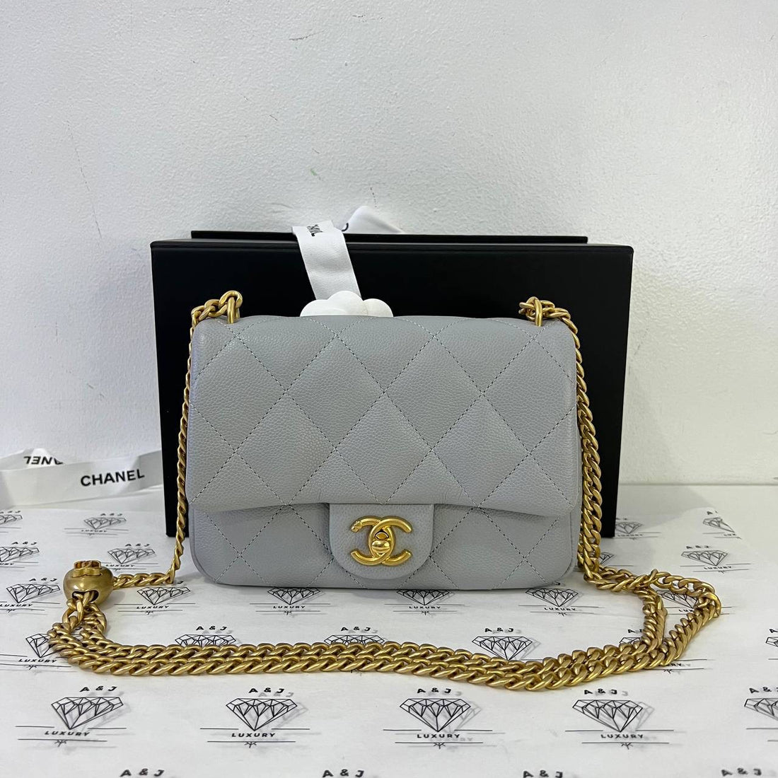 [PRE LOVED] Chanel 24P Collection Heart Crush Flap in Gray Caviar Leather Aged Gold HW (microchipped)