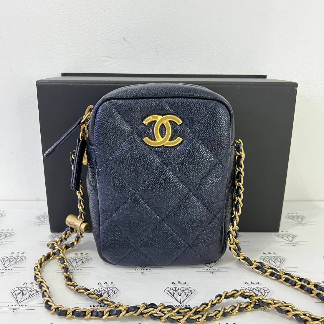 [PRE LOVED] Chanel 21K Collection My Perfect Mini Crush Camera Bag in Iridescent Blue Caviar Leather GHW (microchipped)