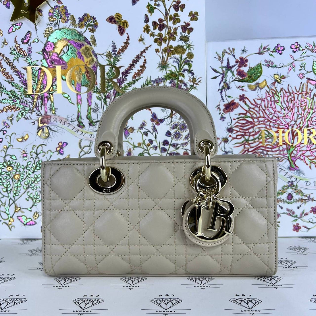 [PRE LOVED] Christian Dior Small D-joy in Powder Beige Cannage Lambskin Leather GHW (2025)