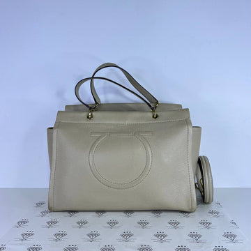 [PRE LOVED] Salvatore Ferragamo Gancini Tote Bag in White GHW