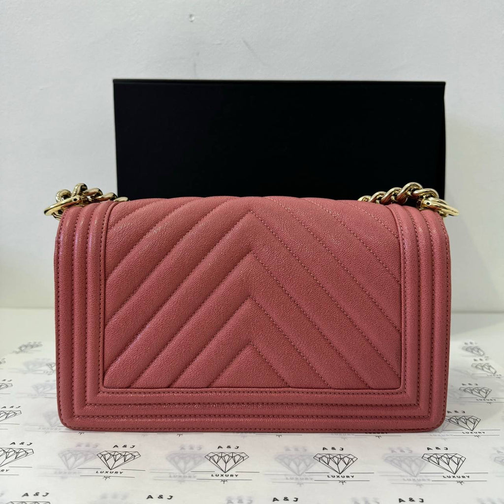 [PRE LOVED] Chanel 19B Collection Old Medium Leboy in Pink Chevron Caviar Leather Shiny Gold HW (Series 28)