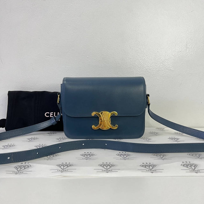 [PRE LOVED] Celine Teen Triomphe in Blue Smooth Calfskin Leather GHW