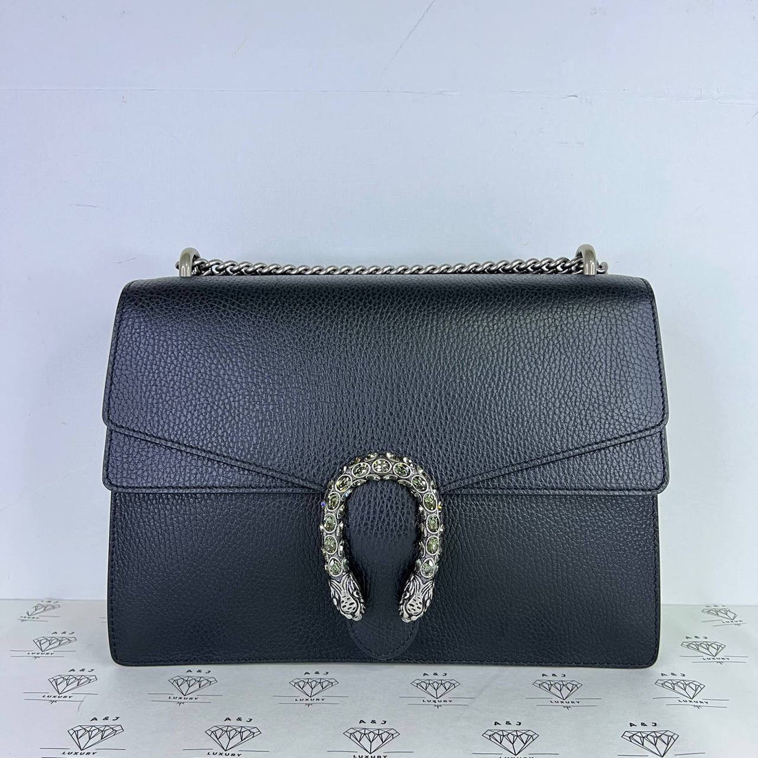 [PRE LOVED] Gucci Medium Dionysus in Black Grained Leather SHW