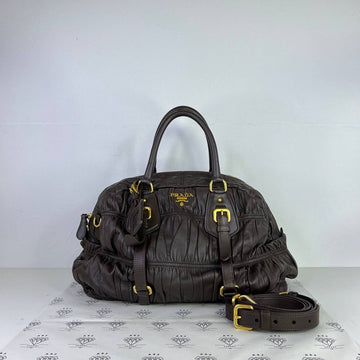 [PRE LOVED] Prada Nappa Gauffre Top Handle Bag in Brown GHW